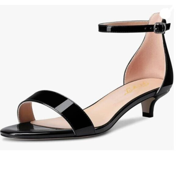 Fowt Shoes - FOWT Black Open Toe Single Band Sandals Ankle Strap Kitten Heels Comfy Shoes